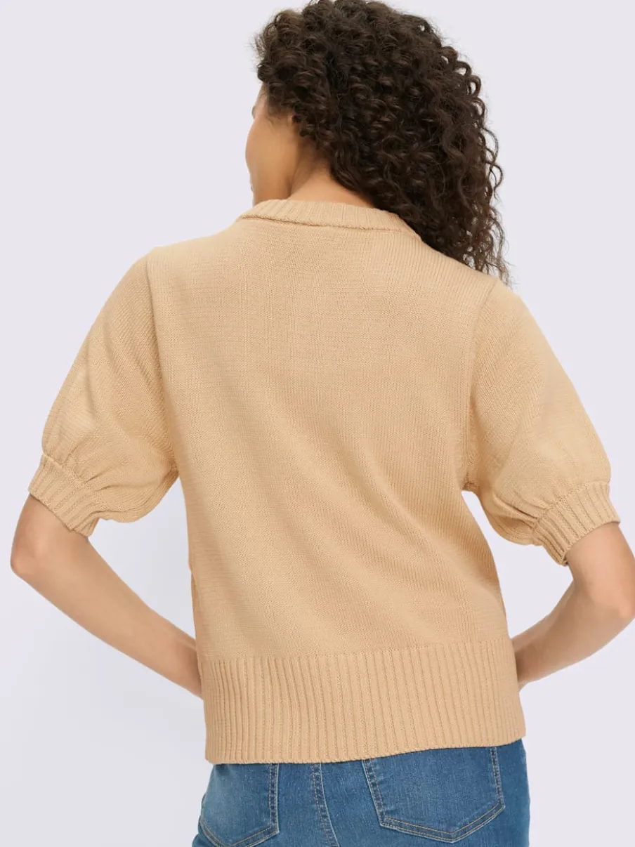 Veste en tricot manches ballon avec patte de boutonnage et encolure ronde