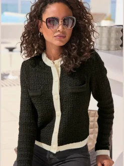 Veste en tricot à manches longues et poches décoratives