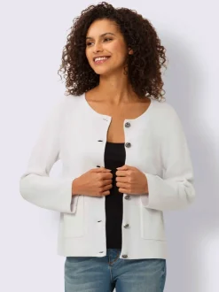 Veste en tricot milanais à boutons fantaisie et poches