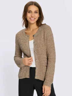 Veste en tricot motif brillant encolure ronde et poches
