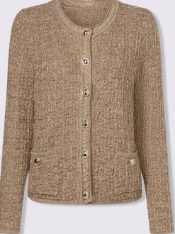 Veste en tricot motif brillant encolure ronde et poches