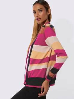 Veste en tricot motif intarsia encolure en V manches longues