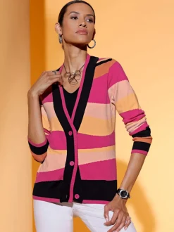 Veste en tricot motif intarsia encolure en V manches longues