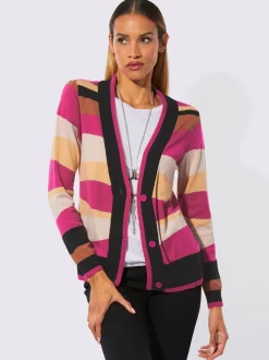Veste en tricot motif intarsia encolure en V manches longues