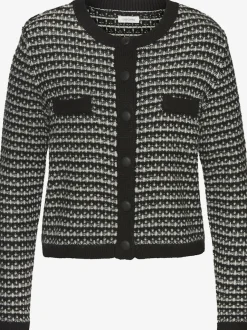 Veste en tricot à motifs à carreaux avec manches longues et poches décoratives