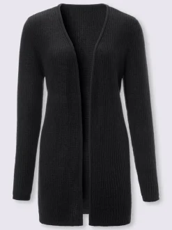 Veste en tricot ouverte avec col en V et finitions côtelées