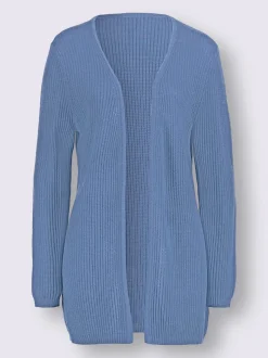 Veste en tricot ouverte avec col en V et finitions côtelées