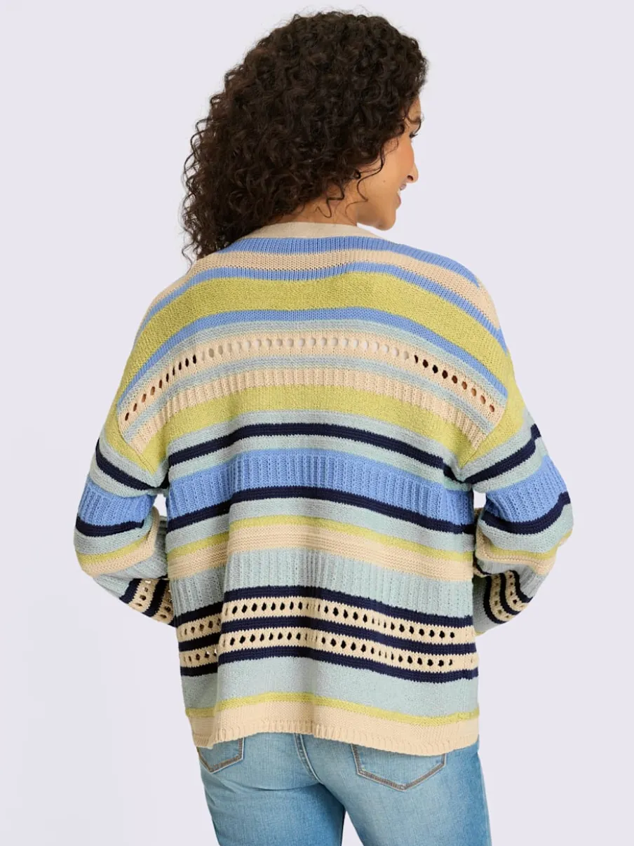 Veste en tricot rayée à manches trois quarts