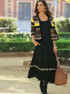 Veste en tricot style ethnique avec manches semi longues