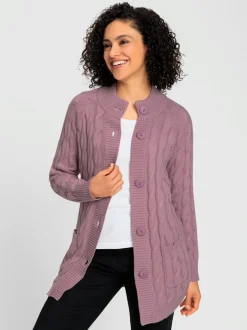 Veste en tricot torsadé avec col montant et poches