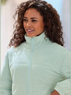 Veste en velours côtelé à col haut avec zip entier