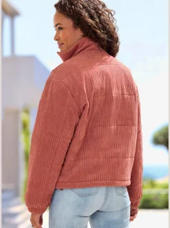 Veste en velours côtelé à col haut avec zip entier