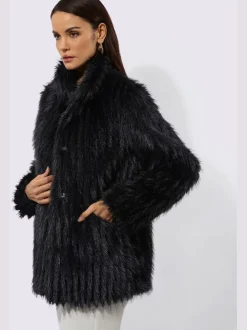 Veste imitation fourrure avec col montant et manches longues