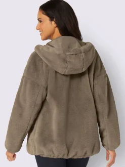 Veste imitation fourrure avec capuche et poches