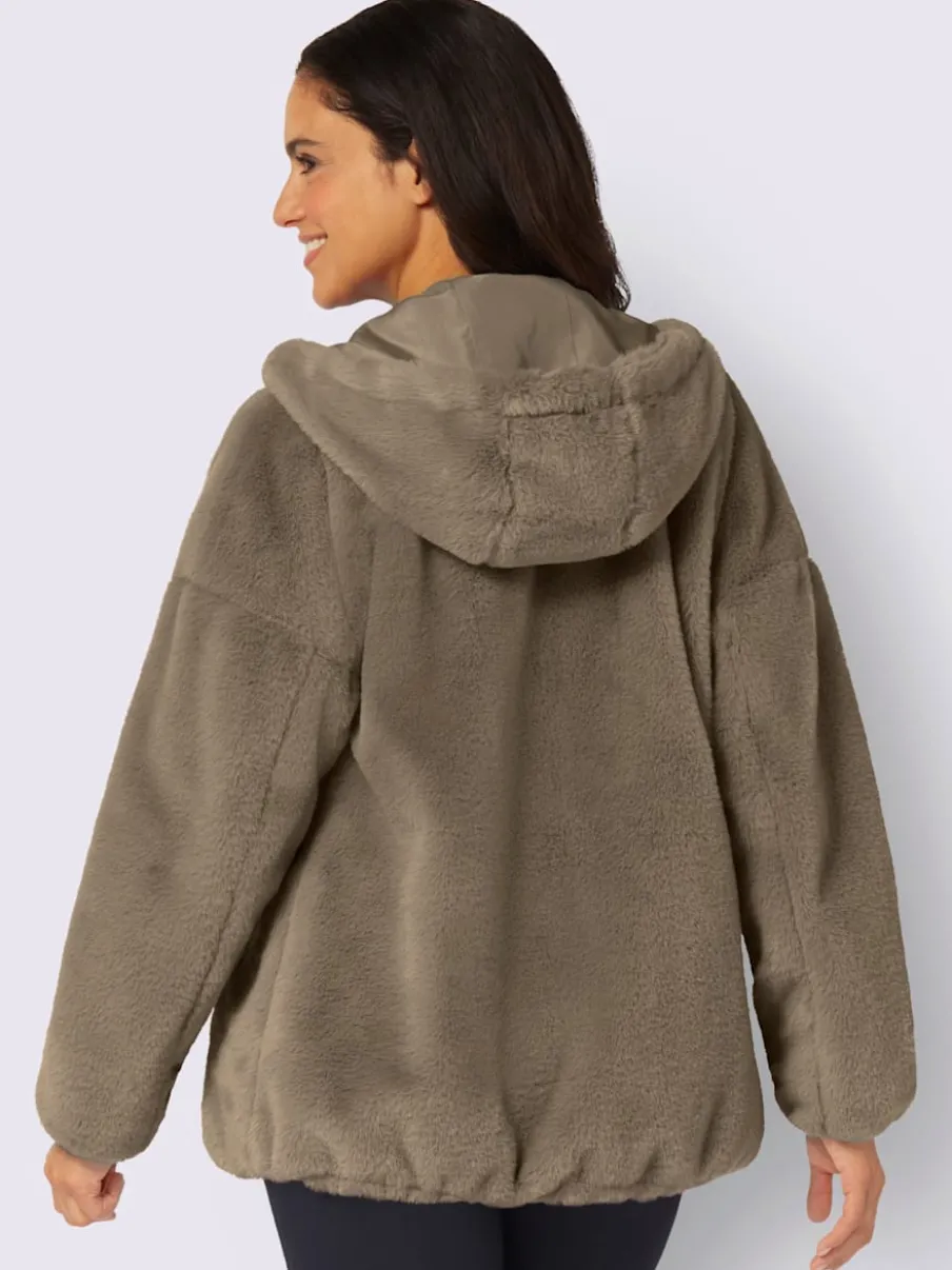 Veste imitation fourrure avec capuche et poches