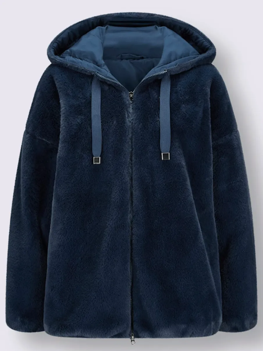 Veste imitation fourrure avec capuche et poches