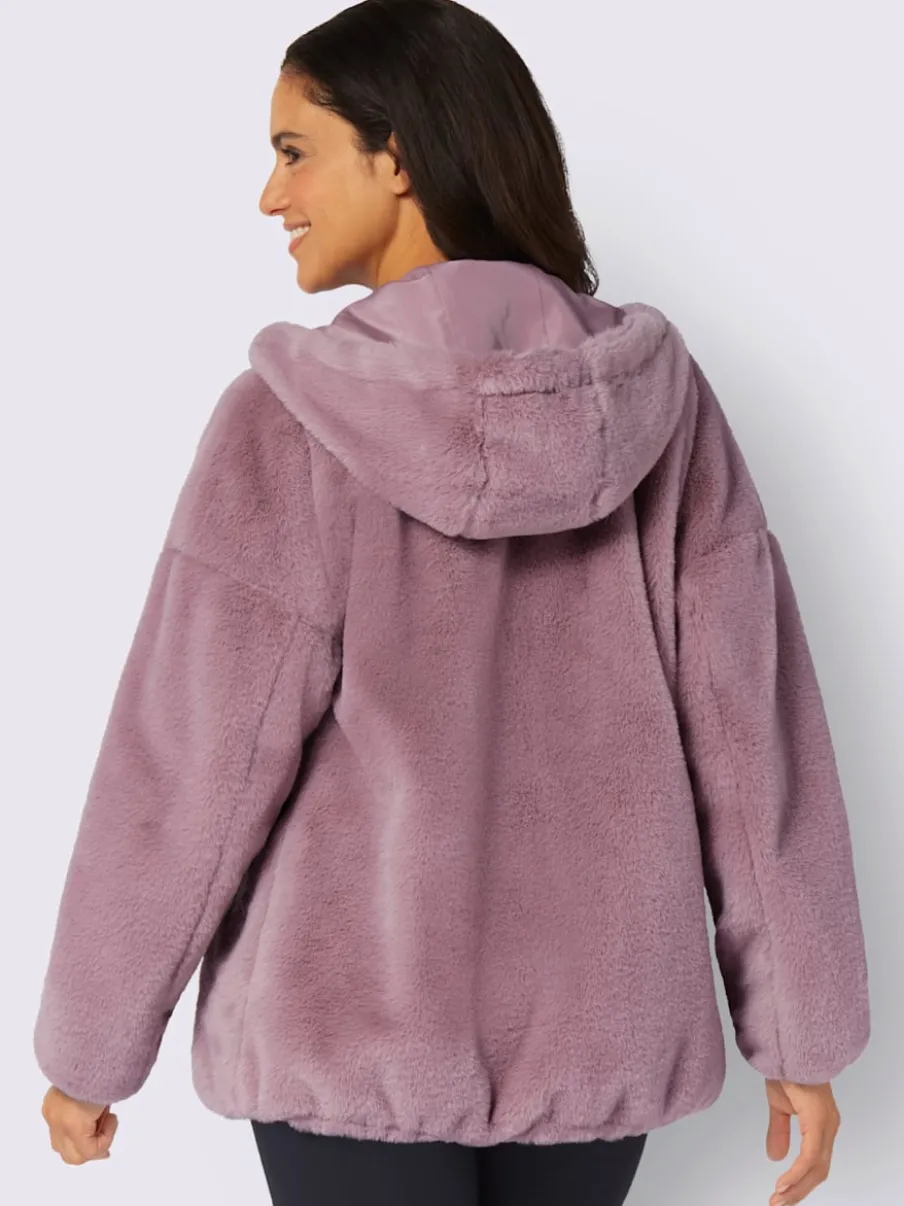 Veste imitation fourrure avec capuche et poches