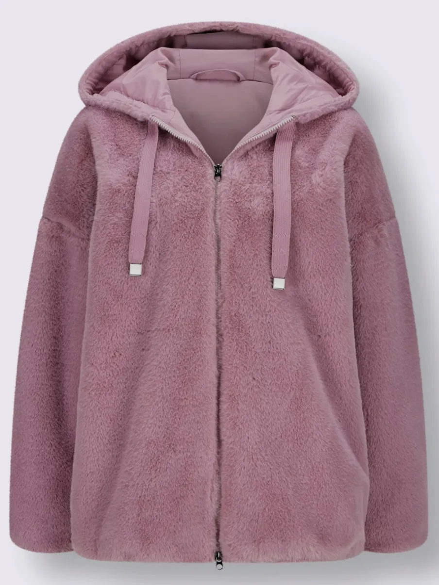 Veste imitation fourrure avec capuche et poches