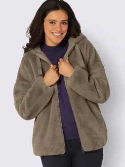 Veste imitation fourrure avec capuche et poches