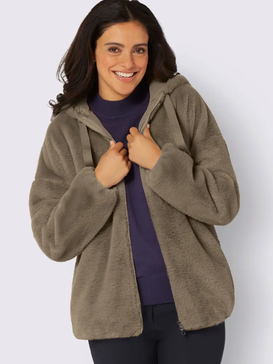 Veste imitation fourrure avec capuche et poches