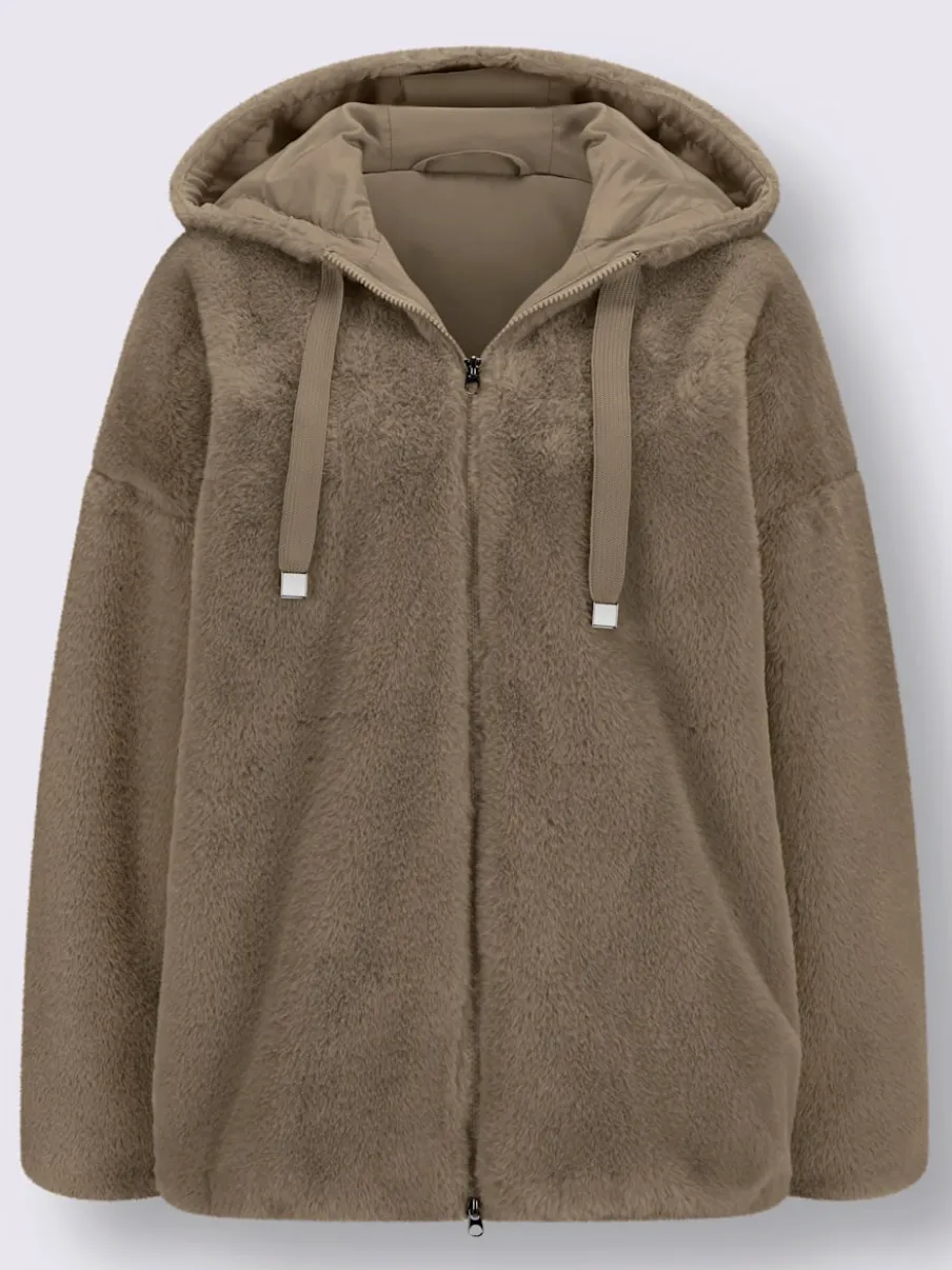 Veste imitation fourrure avec capuche et poches