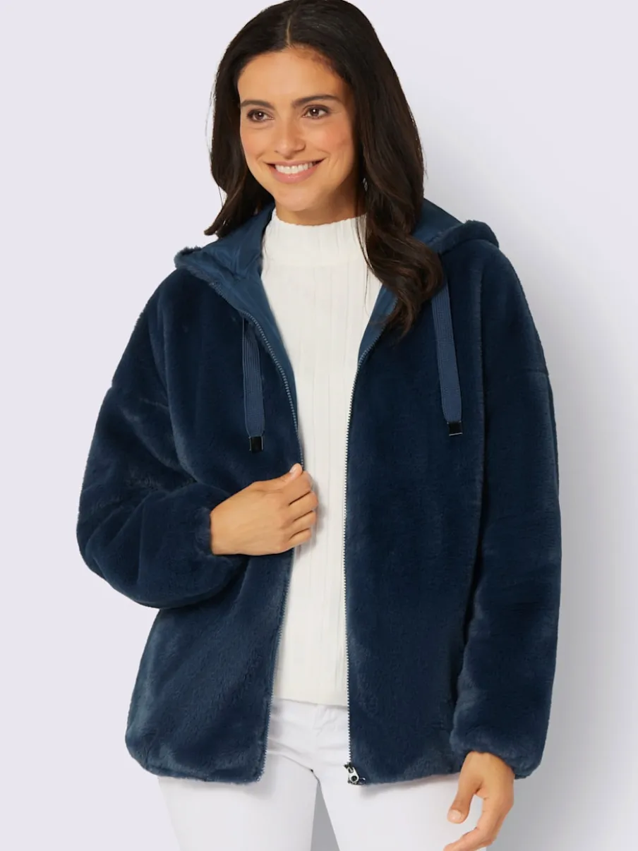 Veste imitation fourrure avec capuche et poches