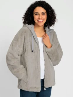 Veste imitation fourrure avec capuche et poches
