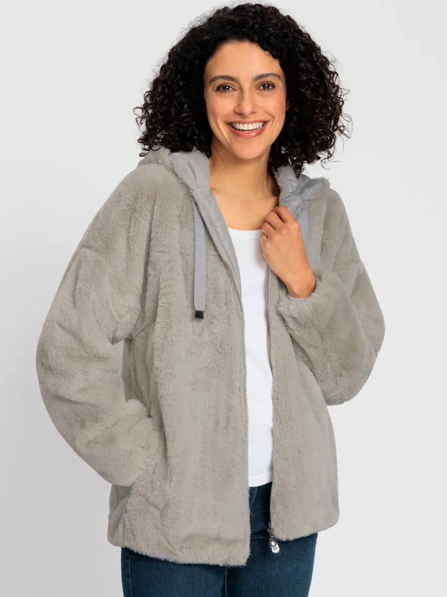 Veste imitation fourrure avec capuche et poches