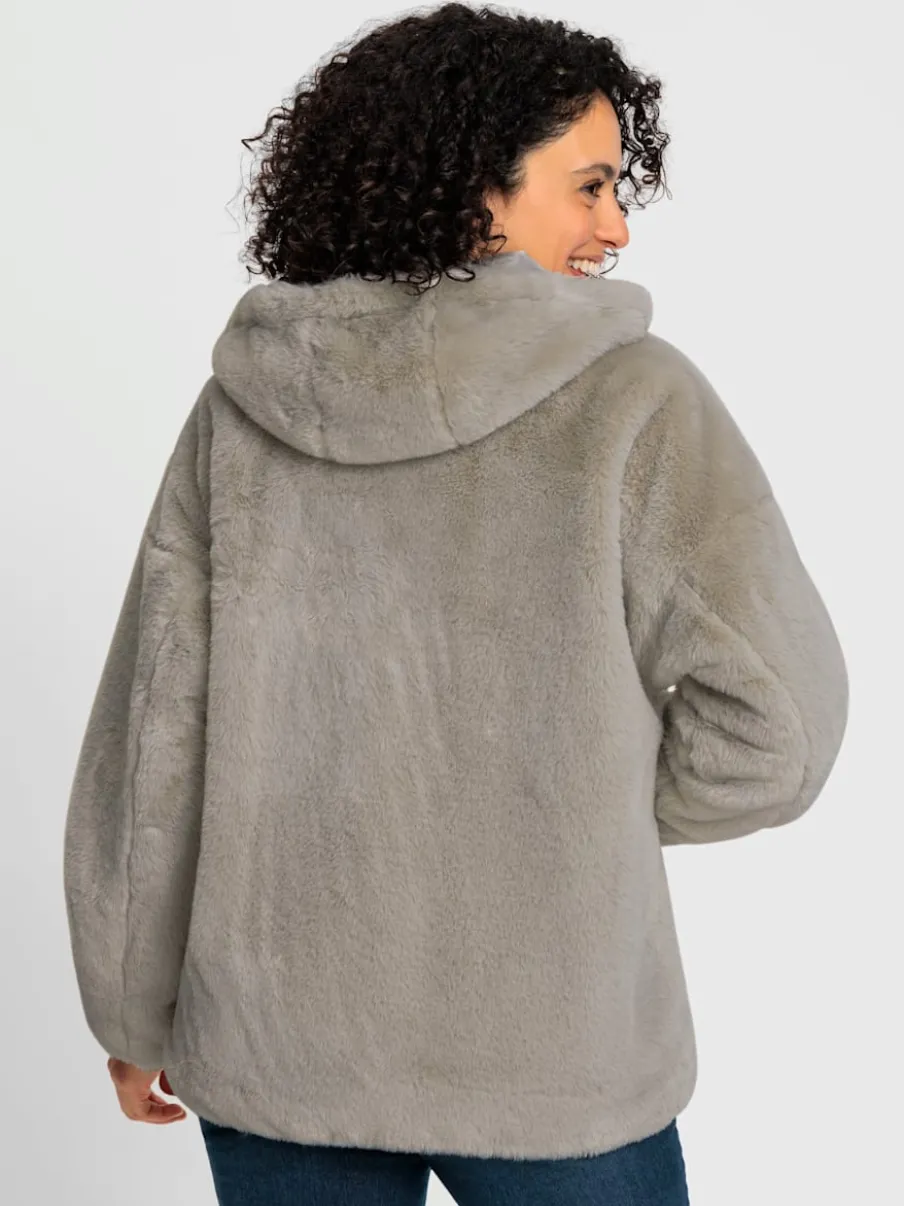 Veste imitation fourrure avec capuche et poches