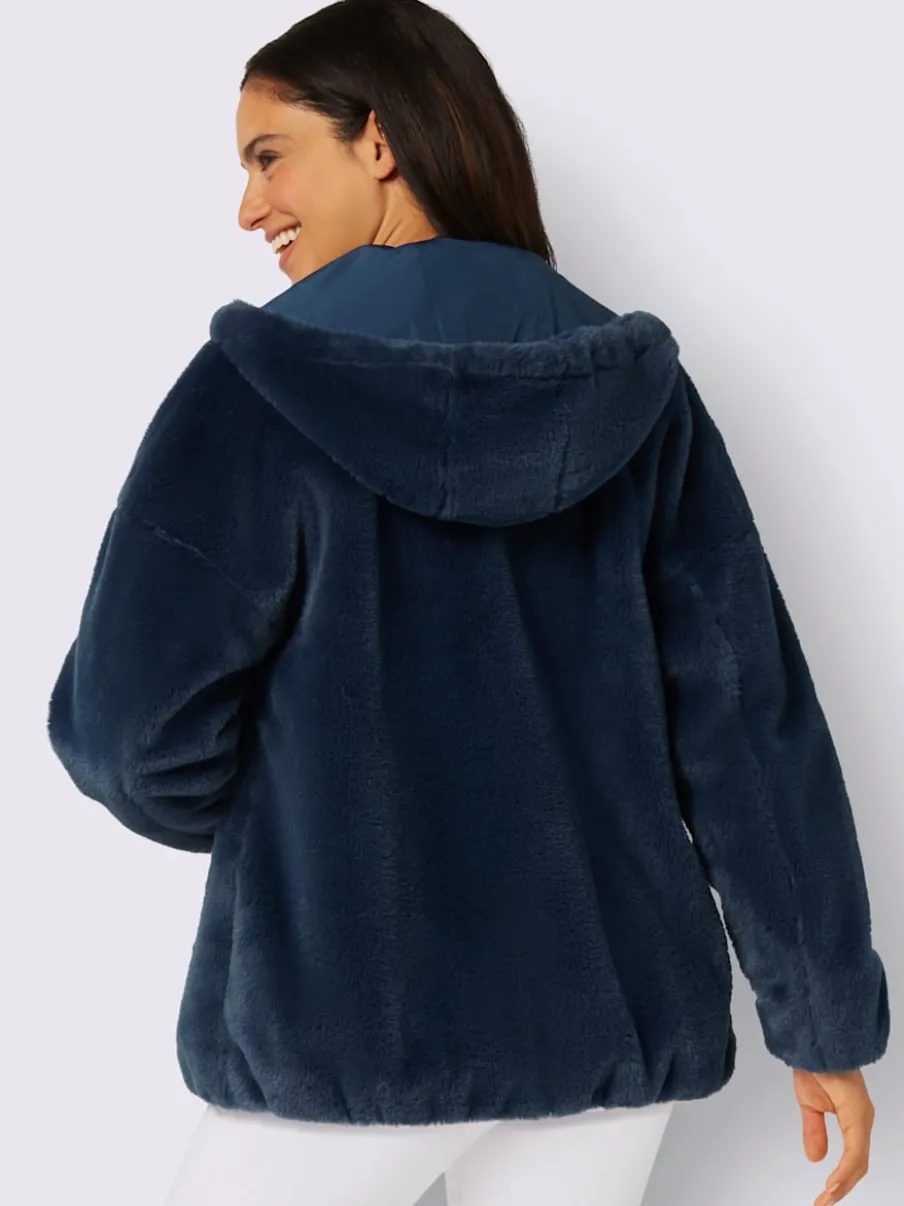 Veste imitation fourrure avec capuche et poches