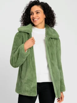 Veste imitation fourrure avec col à revers et poches