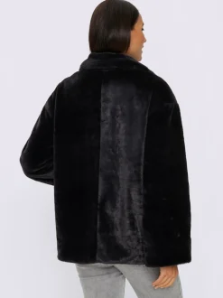 Veste imitation fourrure avec col montant et manches longues