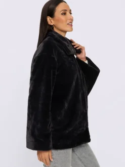 Veste imitation fourrure avec col montant et manches longues