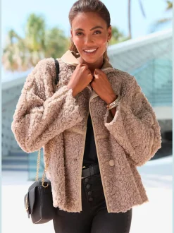 Veste imitation fourrure à col moderne et manches larges