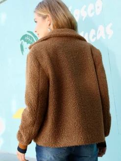 Veste imitation mouton col revers avec boutons et poches