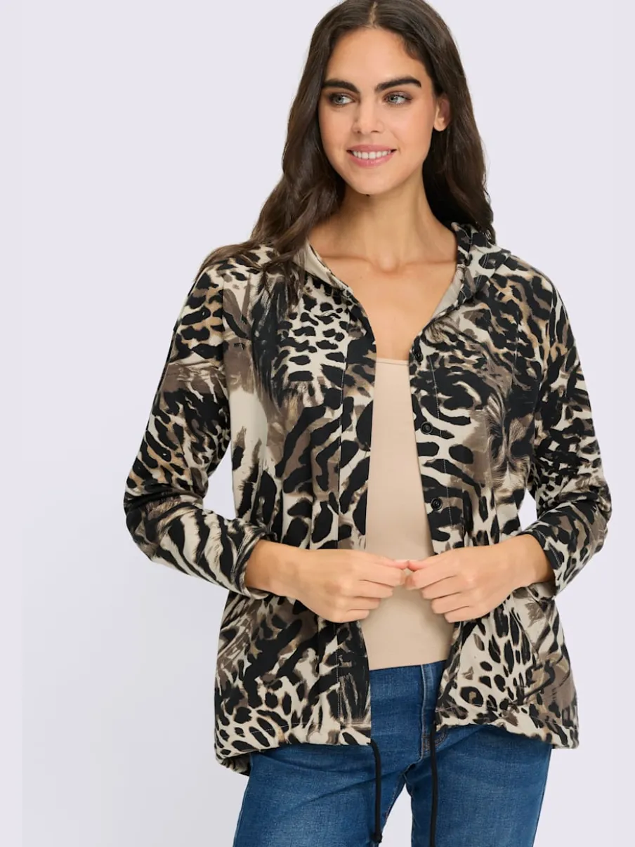Veste légère à capuche avec motif animal et manches longues
