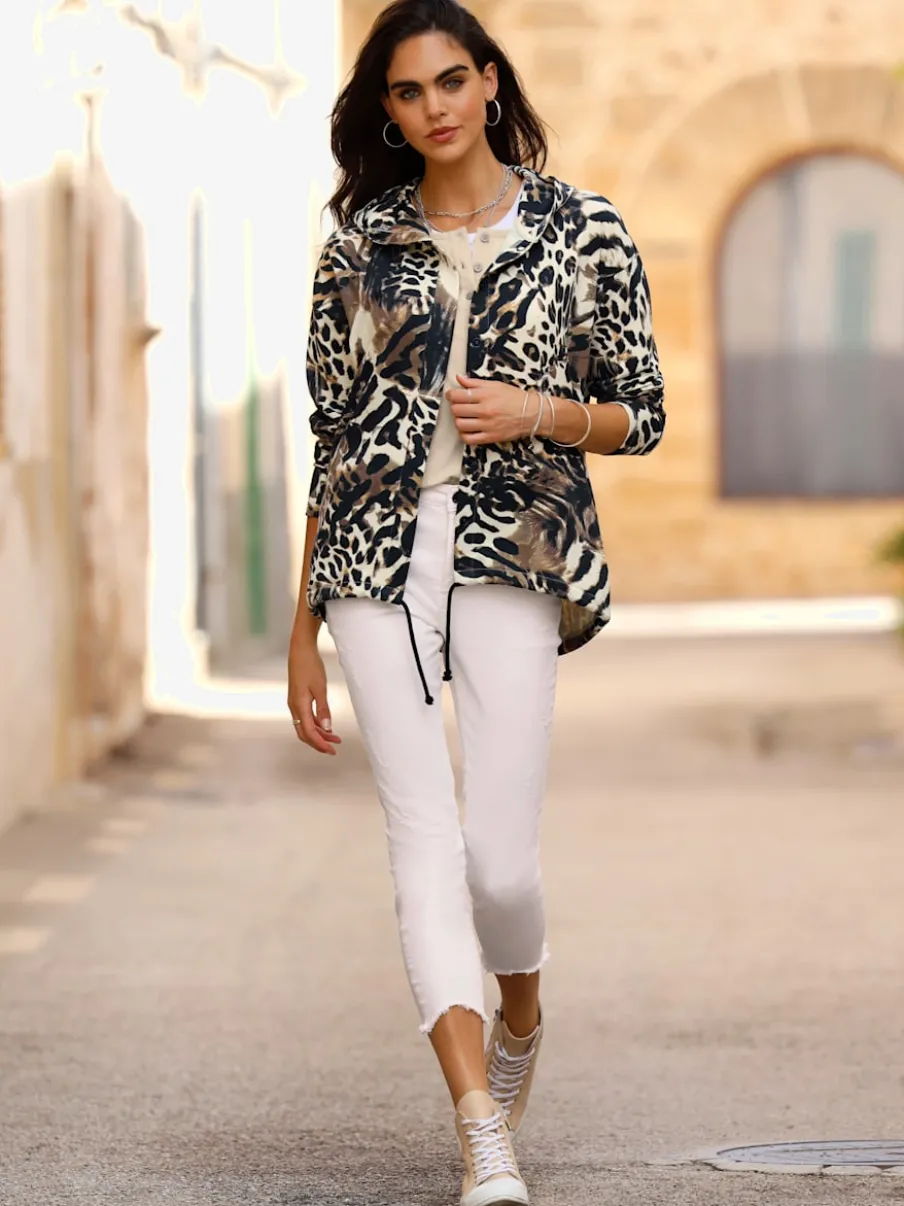 Veste légère à capuche avec motif animal et manches longues