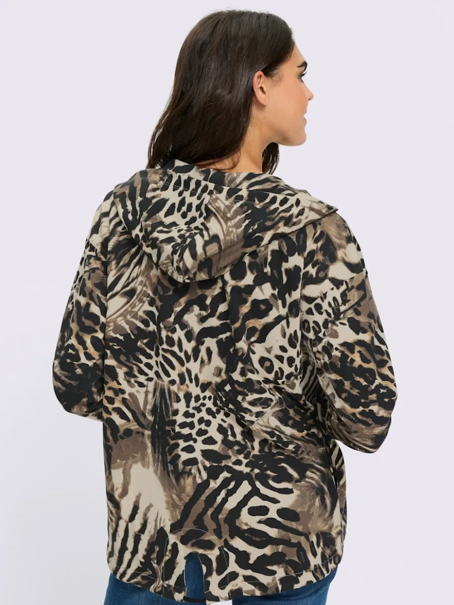 Veste légère à capuche avec motif animal et manches longues
