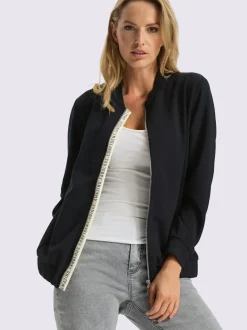 Veste légère à col montant avec glissière et bords-côtes extensibles