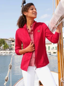Veste légère à col montant avec motif jacquard et glissière