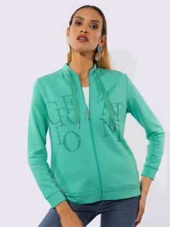 Veste légère à col montant et zip avec motifs en pierres brillantes