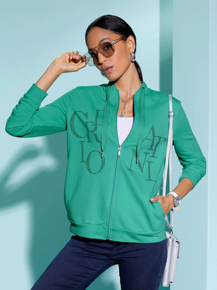 Veste légère à col montant et zip avec motifs en pierres brillantes
