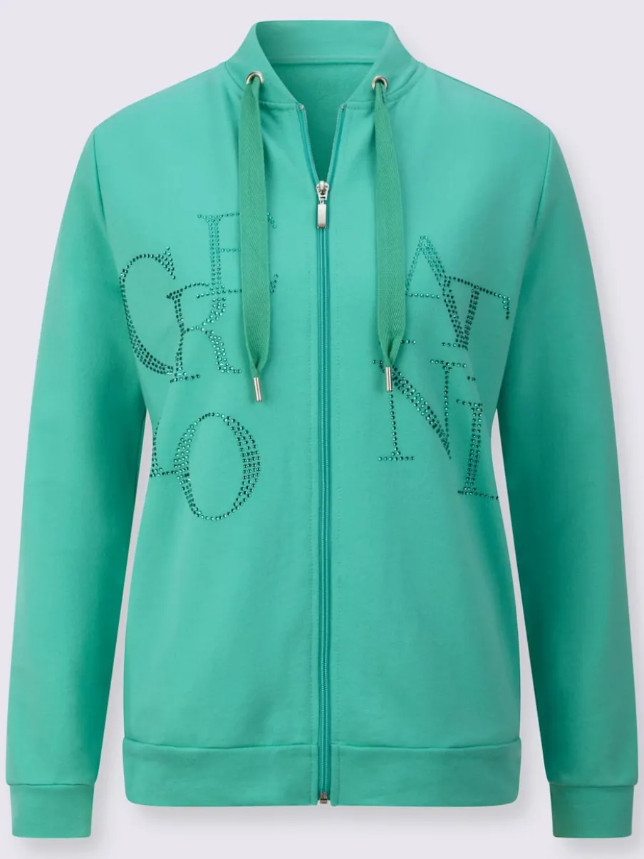Veste légère à col montant et zip avec motifs en pierres brillantes