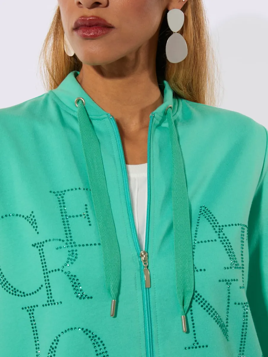 Veste légère à col montant et zip avec motifs en pierres brillantes