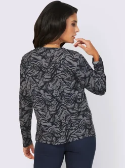 Veste légère col V manches longues motif feuille
