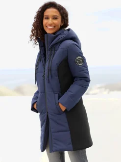 Veste longue avec empiècements latéraux et capuche ajustable