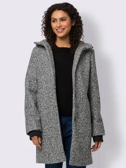 Veste longue à capuche avec poches et boutonnage