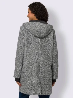 Veste longue à capuche avec poches et boutonnage
