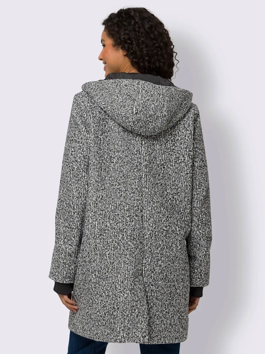 Veste longue à capuche avec poches et boutonnage