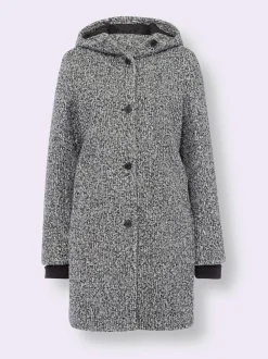 Veste longue à capuche avec poches et boutonnage